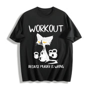 Animal Workout Fitness Suspended Pot Cat 1pc Cotton T-Shirt in Black