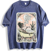 Quick Delivery Tarot Card The High Priestess Mystic vintage washed oversized T-shirt in Blue
