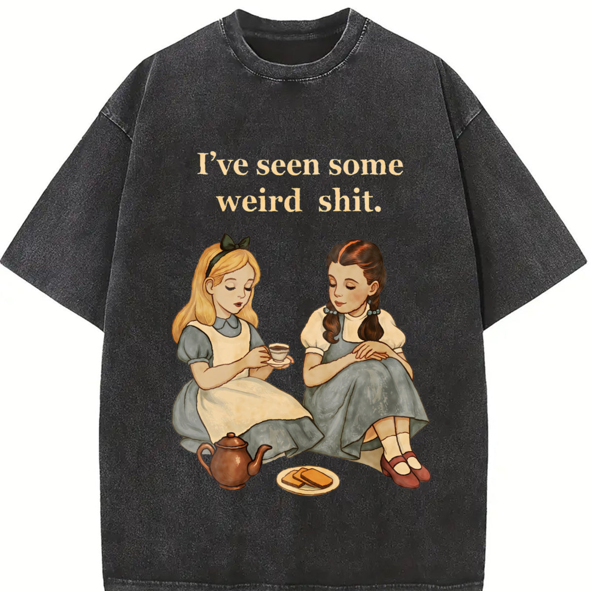 Illustration Sarcastic Humor Vintage Washed T-Shirt in Black