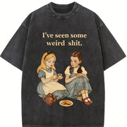 Illustration Sarcastic Humor Vintage Washed T-Shirt in Black