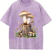 Mushroom on the Tree Stump Vintage Washed T-Shirt in Purple