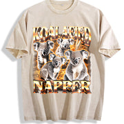 Koalafied Napper Meme Retro Vintage Washed T-Shirt in Beige