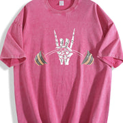 Skeleton Hand Barbell Vintage Washed T-Shirt in Red