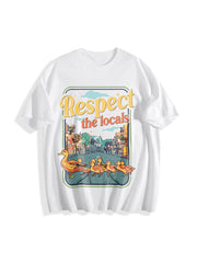 Momma Ducks and Babies Respect the Locals Cotton T-Shirt in White