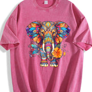 Elephant Fashionable Vintage Washed T-Shirt in Red