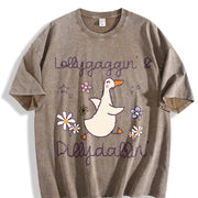 Lollygaggin' and Dillydallyin' Ducks Vintage Washed T-Shirt in Brown