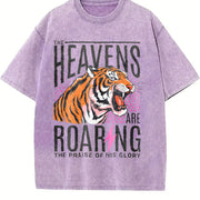 The Heavens Are Roaring Bible Verse Religious vintage washed oversized T-shirt in Purple