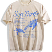 Sea Turtle 90s Retro Ocean Animal Vintage Washed T-Shirt in Beige