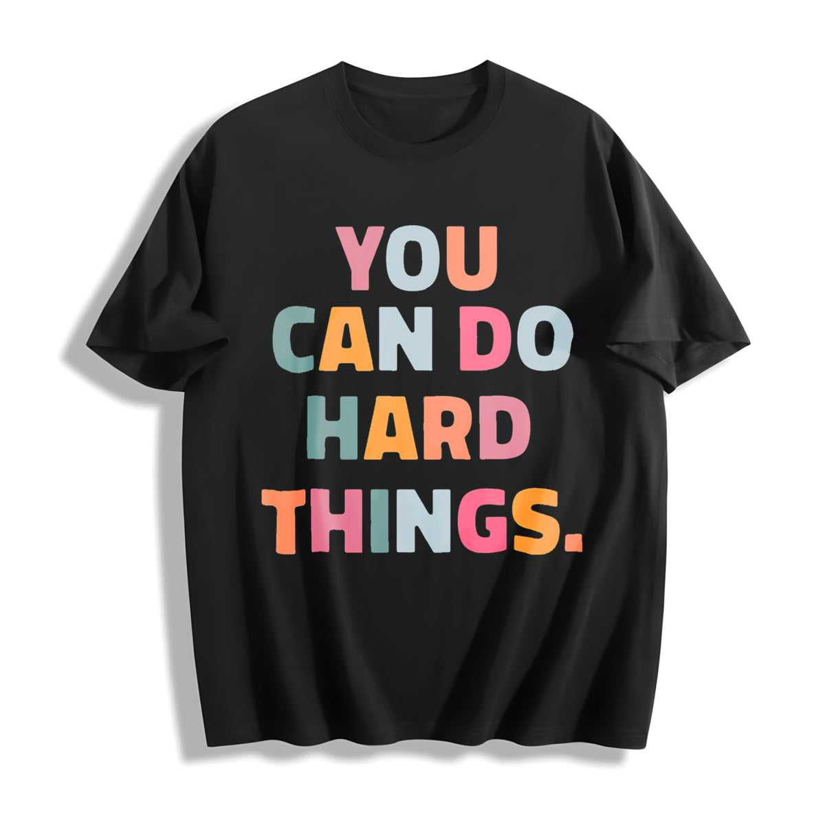 Loose- Basic Fashionable Short-sleeve Cotton T-Shirt in Black