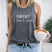 Fun Fact I Don't Care Women's Color Cotton Tank Top in Gray