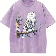 Retro Snow Owl Nature 90s Vintage Washed T-Shirt in Purple