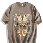 Retro-revival for Weekend Warriors Hand-drawn Moth On Vintage Washed T-Shirt in Brown