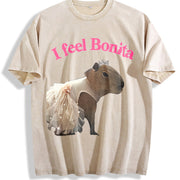 Princess Capy - I feel Bonita - Sparkly and Cute - vintage washed oversized T-shirt in Beige
