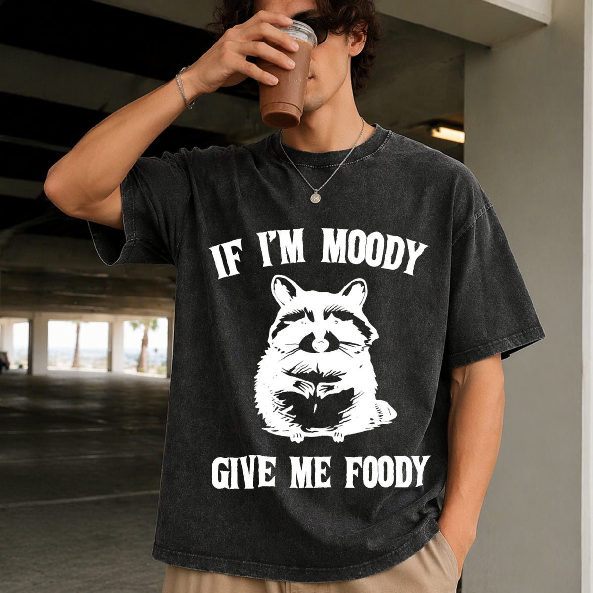 If I'm Moody Give Me Foody Vintage Washed T-Shirt in Black