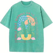 Girls Just Wanna Have Fundamental Human Rights and Batik vintage washed oversized T-shirt in Blue
