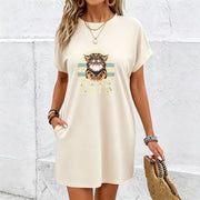 Spring and Easy to Distract Cat Letter High Elastic Dress Cotton T-Shirt in White