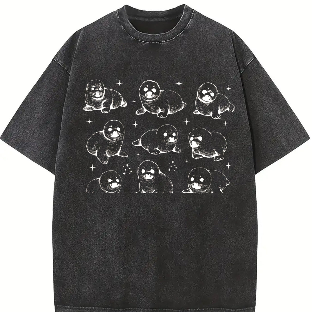 Baby Seals 90s ® Tattoo Vintage Washed T-Shirt in Black