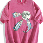 Sardine Howling to Moon Vintage Washed T-Shirt in Red