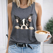Peeking Boston Terrier Women's Color Cotton Tank Top in Gray