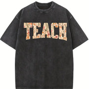 Spring Teacher Floral Teach Vintage Washed T-Shirt in Black