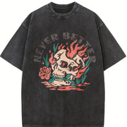 Never Better Turquoise Green 230gsm - Distressed Style vintage washed oversized T-shirt in Black