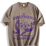 Retro Couple Cat Fighting 90s Vintage Washed T-Shirt in Brown