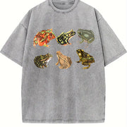 Retro Frogs 90s Retro Distressed Vintage Washed T-Shirt in Gray