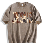Brushstroke Cow Jesus Western Christian Faith Based vintage washed oversized T-shirt in Brown