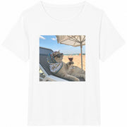 Beach Cat Wine Drinking Cotton T-Shirt in White