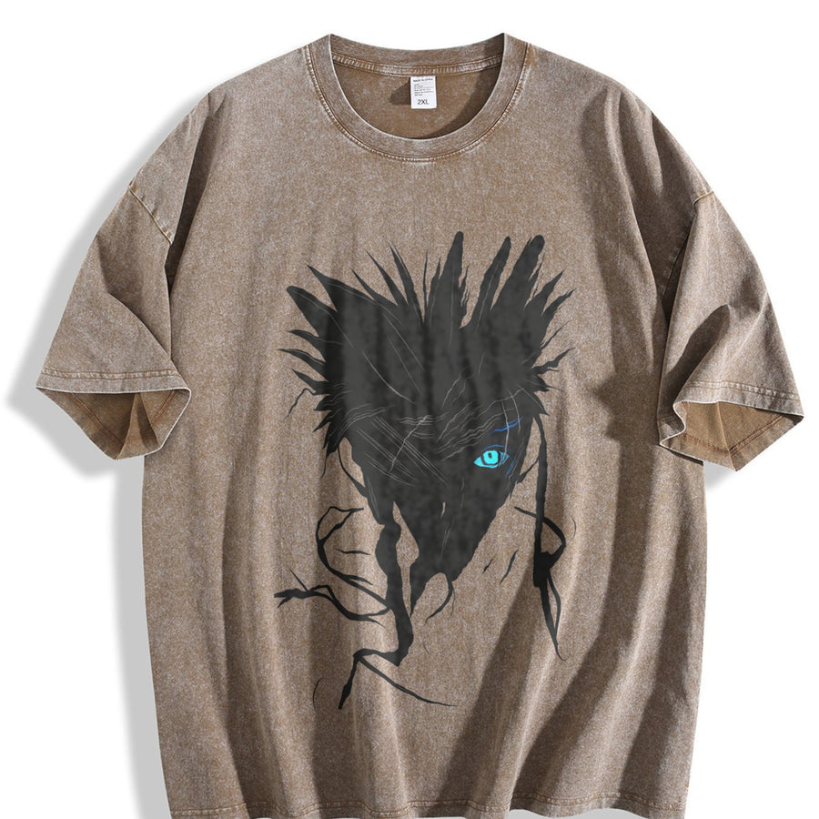 Gojo Satoru Limitless BLue Eyes The Honored One Jujutsu vintage washed oversized T-shirt in Brown