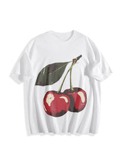 Cherry Fruit Cotton T-Shirt in White