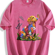 Coastal Granddaughter Vibes + Sun-faded: Vibrant Floral Vintage Washed T-Shirt in Red