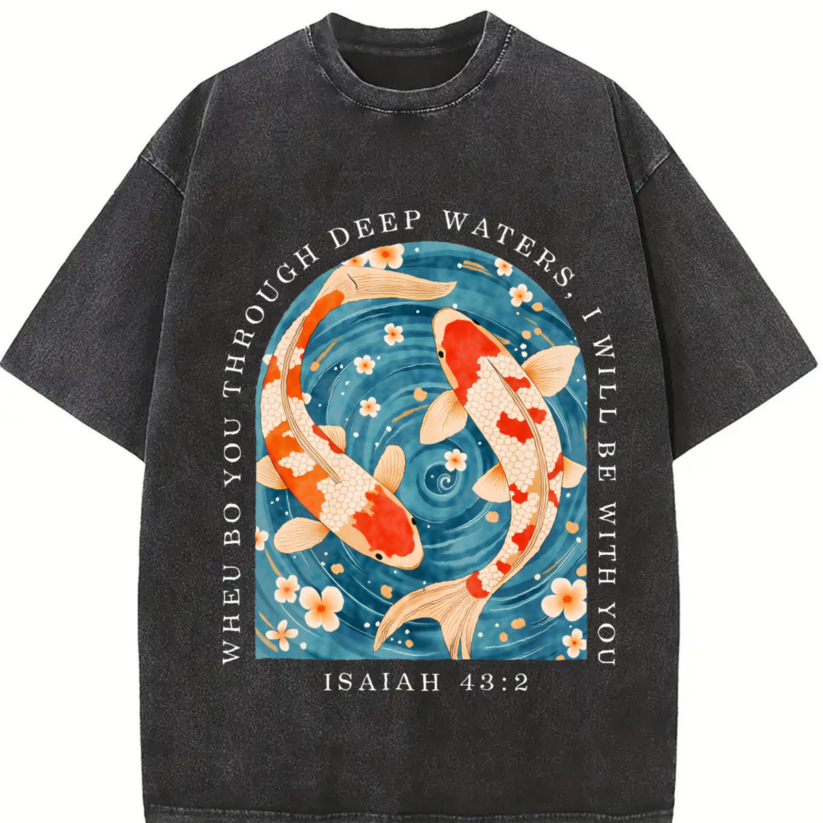 Christian Koi Patterned Vintage Washed T-Shirt in Black