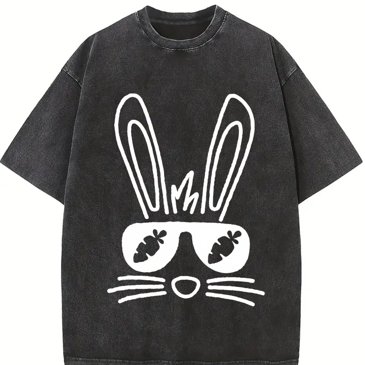Popular Fashionable Letters Vintage Washed T-Shirt in Black