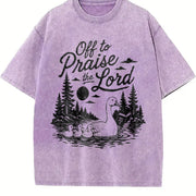 Off to Praise the Lord Christian Faith Duck Nature Vintage Washed T-Shirt in Purple