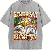 Seriously Horny Offensive Retro Bootleg Vintage Washed T-Shirt in Gray