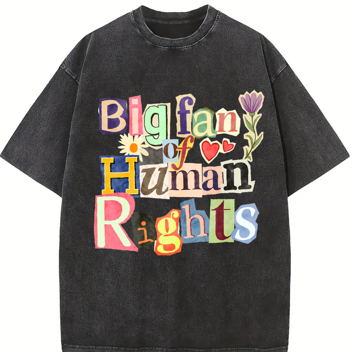 Big Fan of Human Rights Retro Vintage Washed T-Shirt in Black
