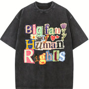 Big Fan of Human Rights Retro Vintage Washed T-Shirt in Black