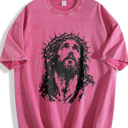 Crown of Thorns Jesus Bold Christian Faith Easter Vintage Washed T-Shirt in Red