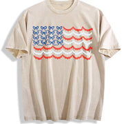 USA Bow Coquette Embroidered Vintage Washed T-Shirt in Beige