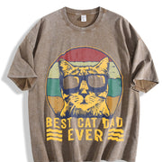 Best Cat Dad Ever the Original Cat Father Vintage Washed T-Shirt in Brown