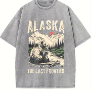 Retro Alaska the Last Frontier Grizzly Bear 90s Vintage Washed T-Shirt in Gray