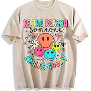 Be the Reason Someone Smiles Today vintage washed oversized T-shirt in Beige