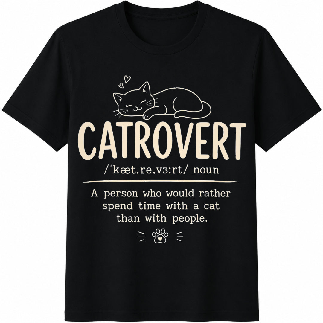 Catrovert Cat Lover Cotton T-Shirt in Black