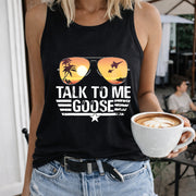 Aviator Sunglasses Sunset Palm Trees Star Crew-neck Women's Color Cotton Tank Top in Black