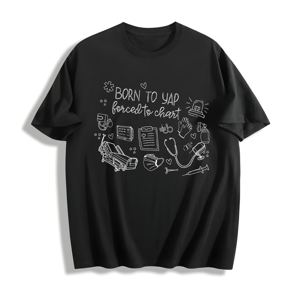 Born to Yap Forced to Chart Cotton T-Shirt in Black