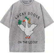 Silly Goose Lucky St Patricks Day Vintage Washed T-Shirt in Gray