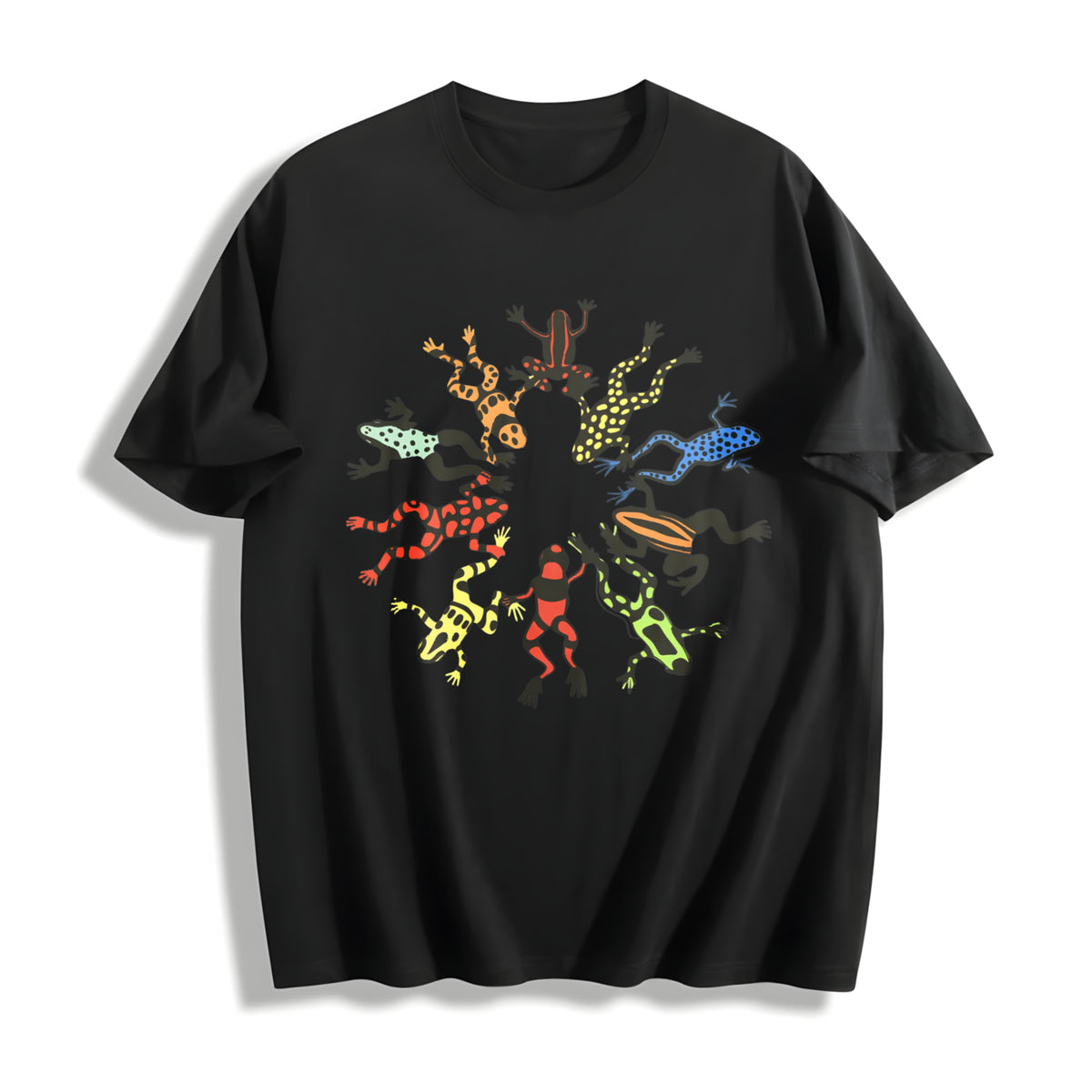 Dancing Frog Feast Cotton T-Shirt in Black