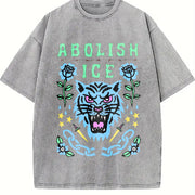 Abolish ICE – Satirical Political vintage washed oversized T-shirt in Gray