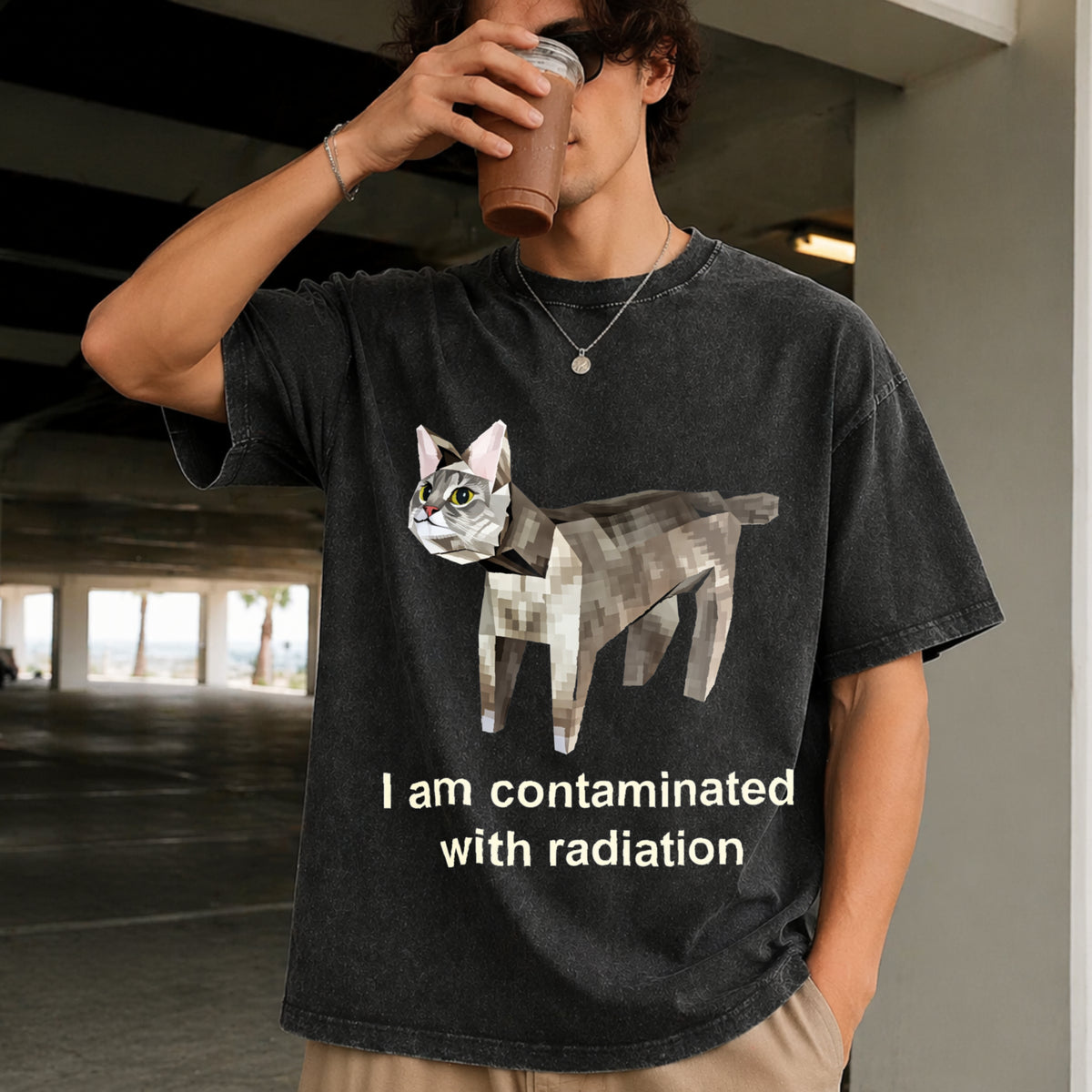 Contaminated with Radiation Vintage Washed T-Shirt in Black
